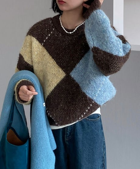 argyle knit tops  /2color　FL3012
