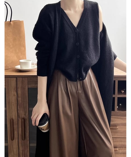 long knit cardigan & vest 2-piece set /5color　FL2728