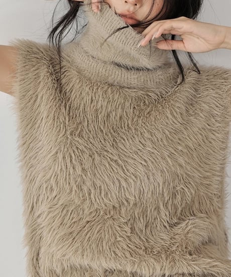 high neck eco fur vest /2color　FL2926