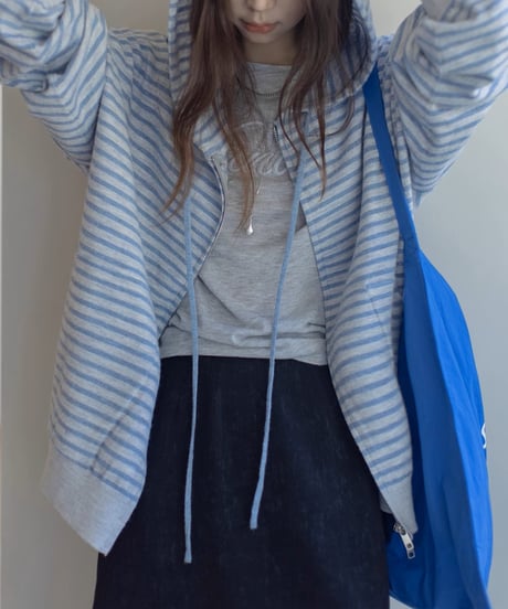 striped knit zip-up hoodie /2color　FL3315