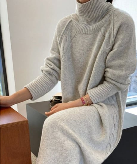 high-neck long knit dress /3color　FL2917