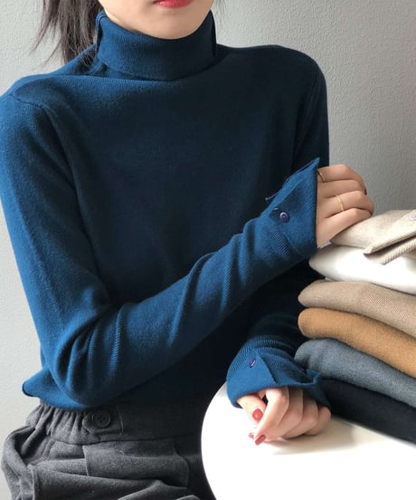 ribbed knit high-neck tops /7color　FL2631