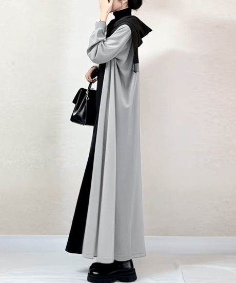 hooded color block long dress / 3color　FL3565
