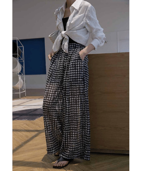 high waist dot chiffon wide pants　FL2142