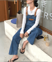 eco leather belt denim overalls　FL2395