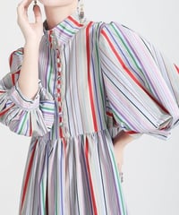 rainbow stripe puff sleeve dress　FL2141