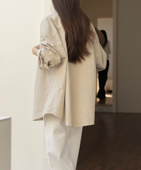 linen blend wide sleeve striped shirt /2color　FL3312