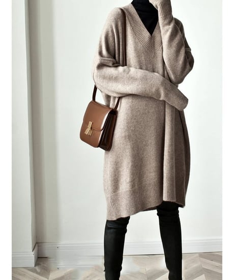 oversized v-neck long knit /3color　FL2494
