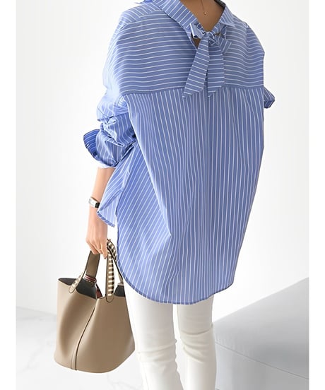back ribbon striped shirt /2color　FL2056