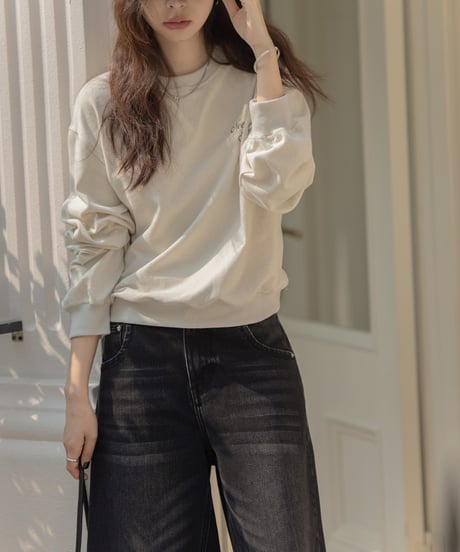drop shoulder letter print sweat tops /4color　FL3254