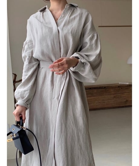 waist-marked volume sleeve dress /2color　FL2005