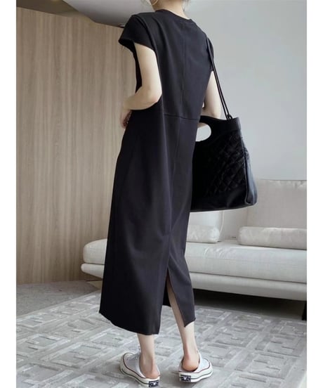 center seam back slit dress /2color　FL2043