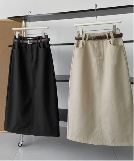 back slit long denim skirt /3color　FL2803
