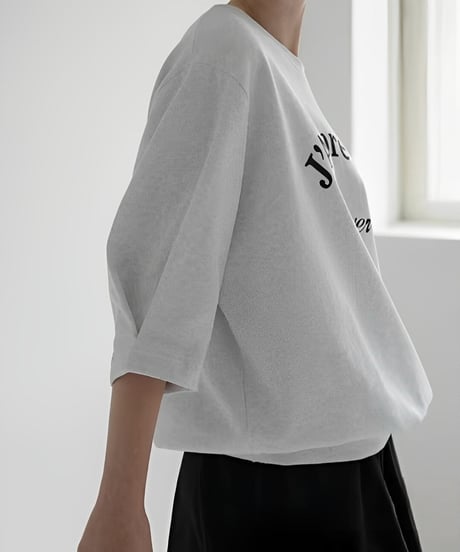 logo printed 3/4 sleeve sweat tops /2color　FL3391