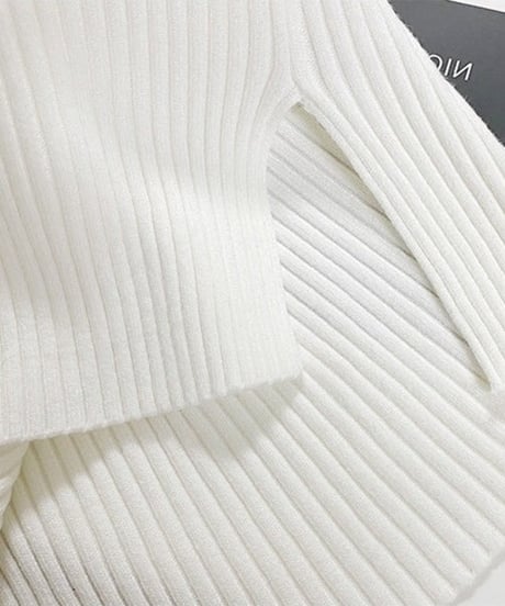 half neck sleeve button knit top /5color　FL2647