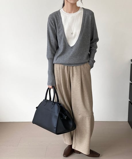 wide neck fake layered knit /3color　FL2829