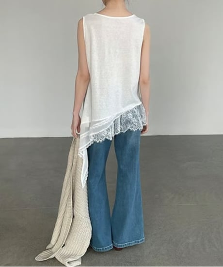 asymmetry lace trim sleeveless top /2color　FL3614