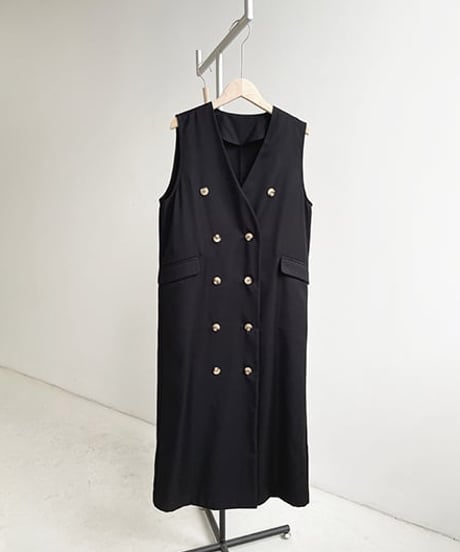 double button long vest /2color　FL2513