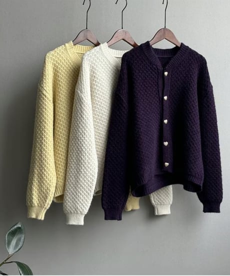heart button soft knit cardigan /3color　FL2970
