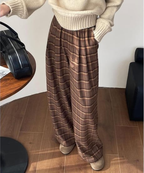 retro check wide pants /2color　FL2986