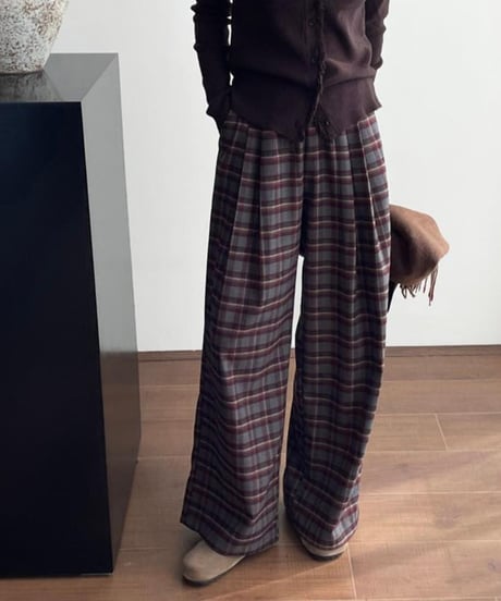 retro check wide pants /2color　FL2986
