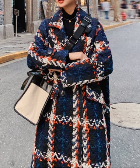 tweed plaid coat　FL2894