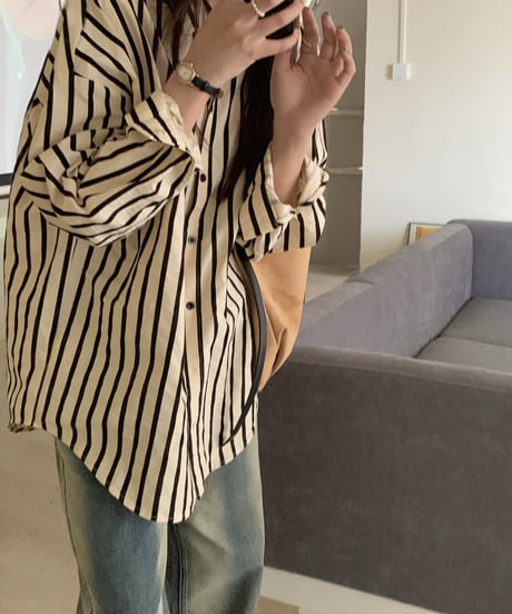 striped lapel shirt loose cotton shirt　FL2614