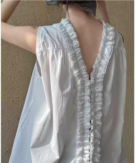 frilled v-neck 2way sleeveless blouse /2color　FL3354