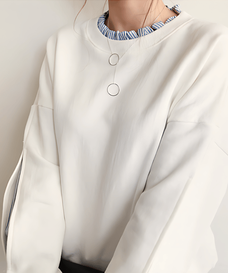 【即納品】striped frill layered sweatshirt top /2color　FL2660
