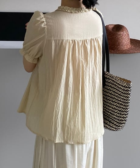 short sleeve frill blouse /3color　FL3425
