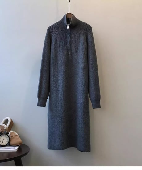 half zip long knit op /4color　FL2830