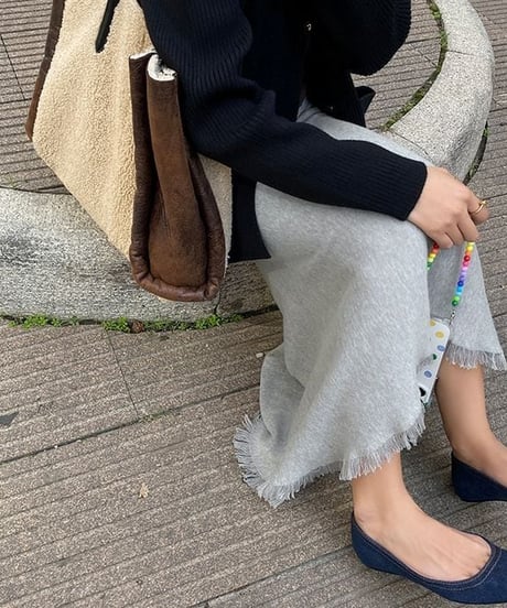 fringe hem long skirt /2color　FL2684