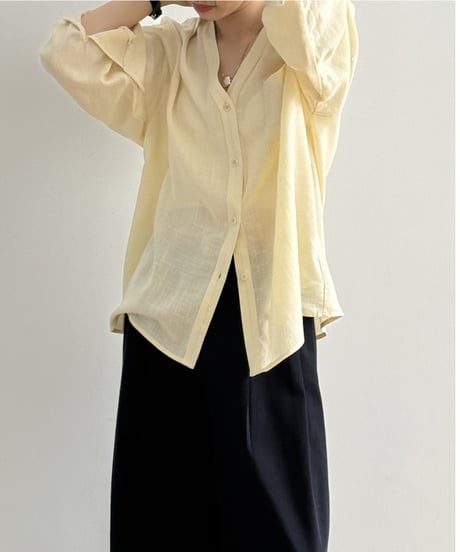collared v-neck shirt /4color　FL3338