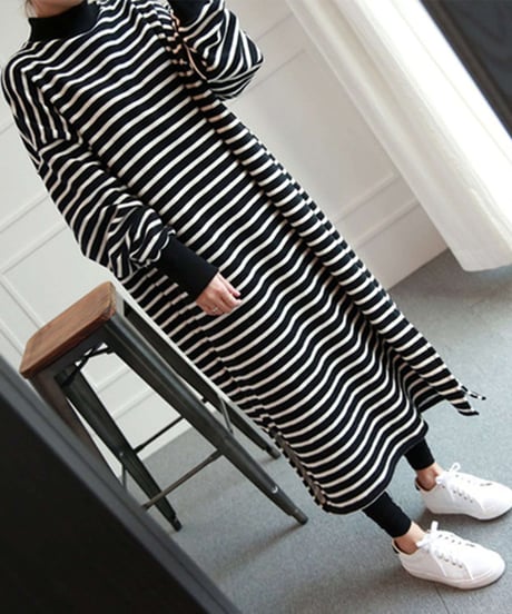 ​striped pattern long dress　FL2922