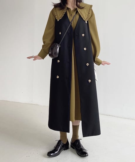 double button long vest /2color　FL2513