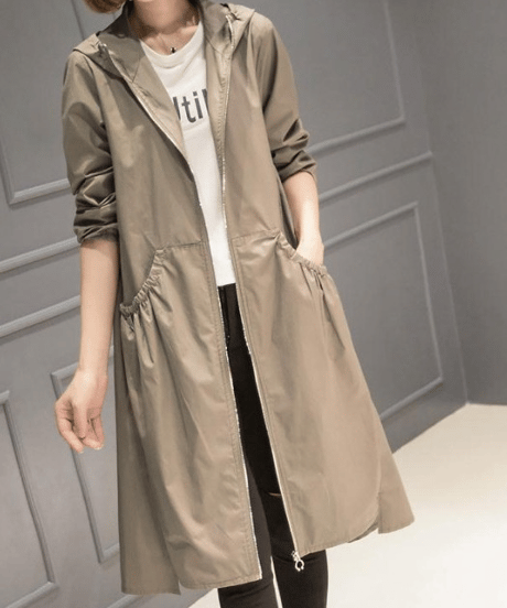 hooded flare long light coat /5color　FL3593