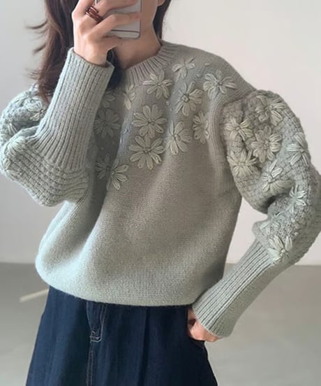 ribbed sleeve knit sweater /2color　FL3109
