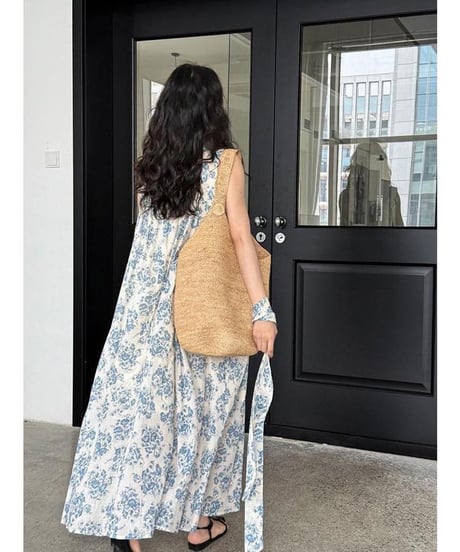 blue floral sleeveless op 　FL3455