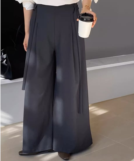 drawcord drape wide leg pants /2color　FL3347