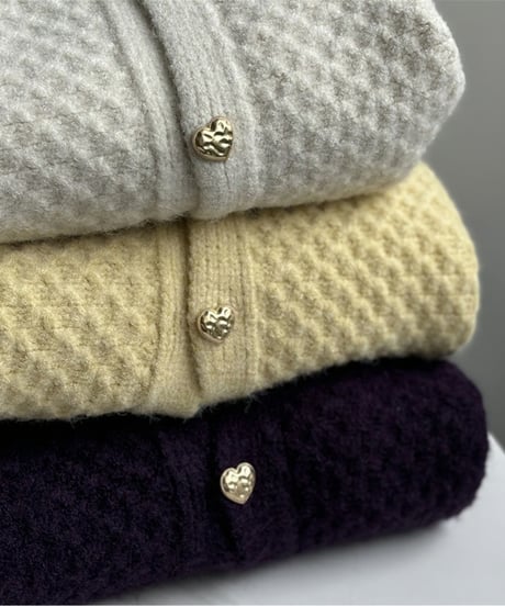 heart button soft knit cardigan /3color　FL2970