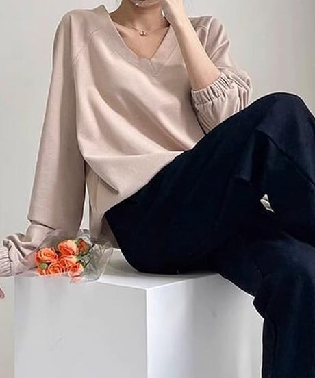 short v-neck sweat top /2color　FL2623