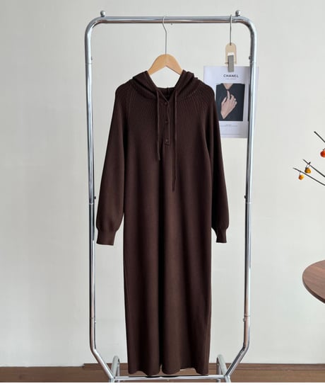hooded long knit dress /6color　FL3054