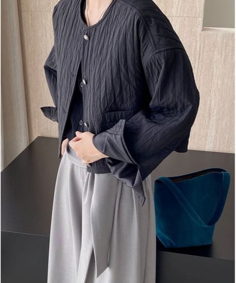 baloon slevve stripe textured blouson /2color　FL2672