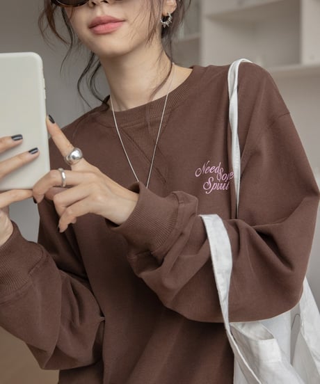 drop shoulder letter print sweat tops /4color　FL3254