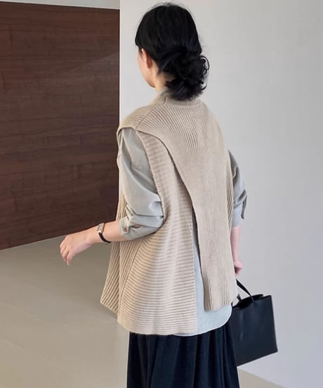 asymmetric over-lap knit vest /4color　FL2825
