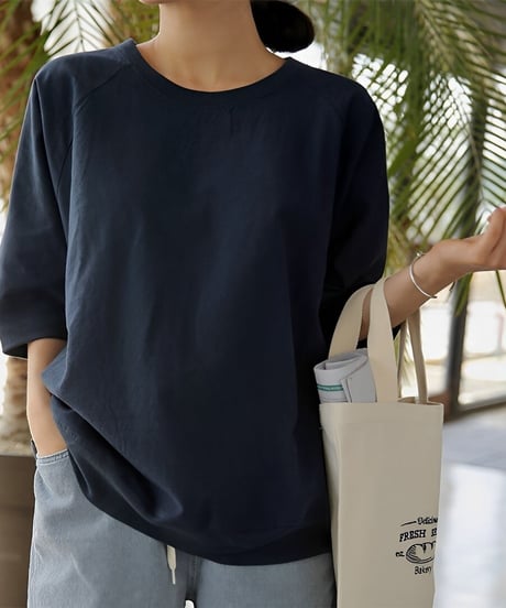relaxed half sleeve cut and sew /2color　FL3392