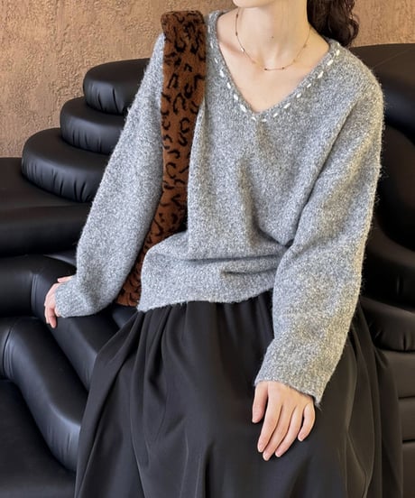 stitched v-neck knit /2color　FL2845