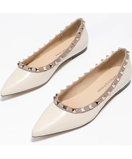 Pointed toe studs flat shoes /4colors　FL2909