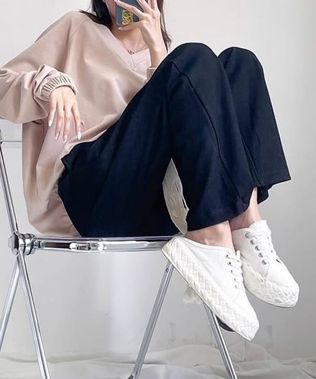 short v-neck sweat top /2color　FL2623