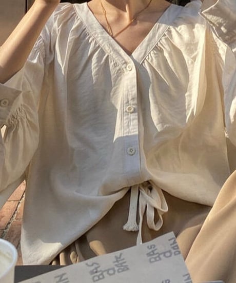 v-neck volume blouse /2color　FL3227